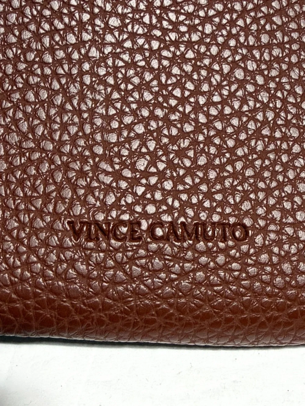 Vince Camaro Brown Pebble Leather Tote with Black Center Stripe